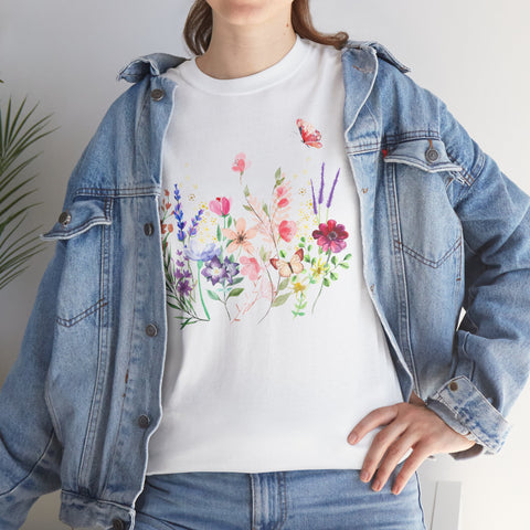 Audrey Floral Meadow Awesome Unisex Heavy Cotton Tee Marvelous Studio