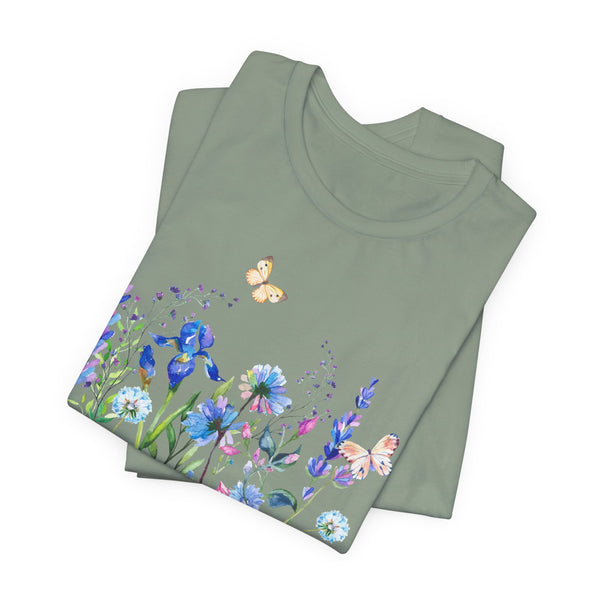 Blue Floral Meadow Awesome Unisex Jersey Short Sleeve Tee Marvelous Studio T-shirt