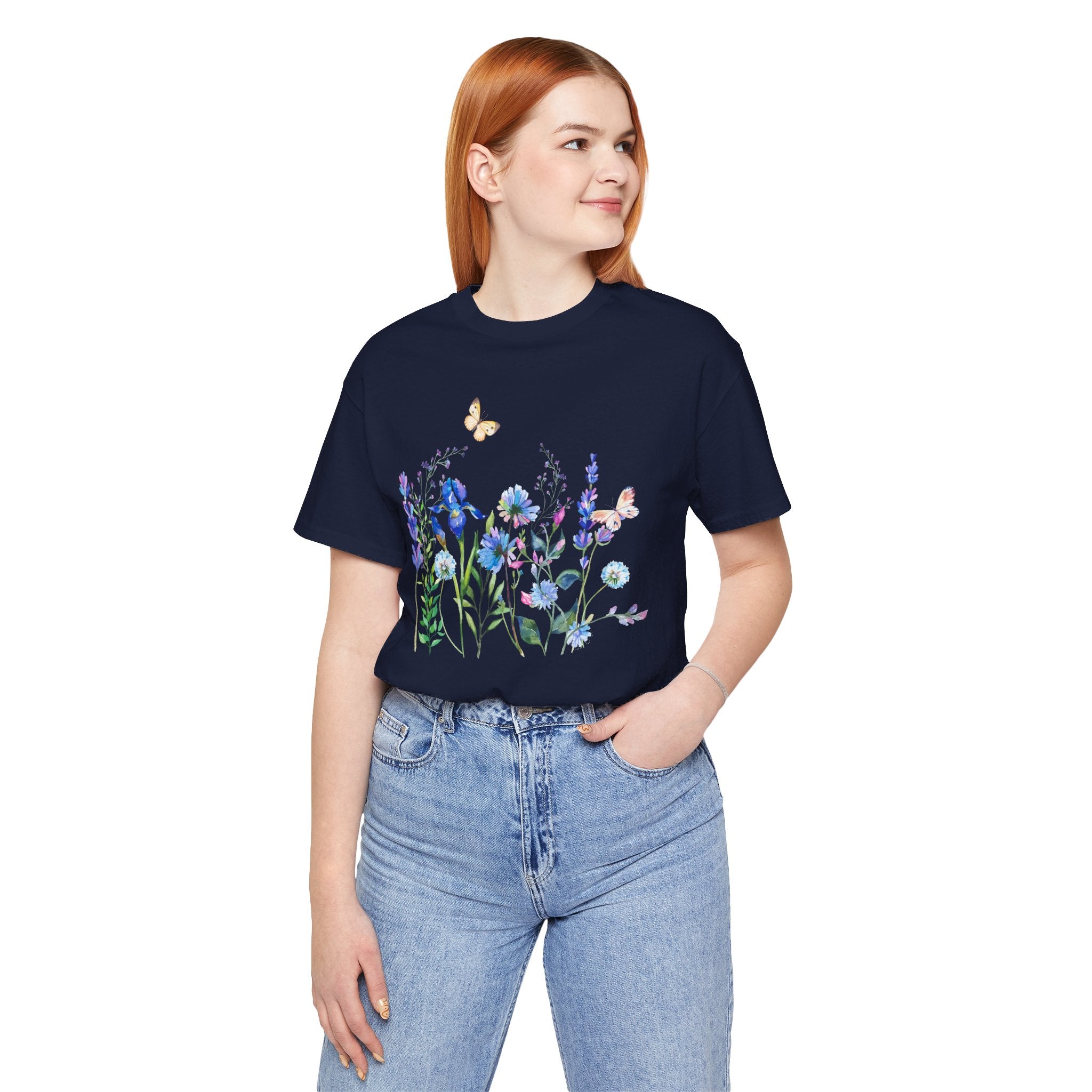 Blue Floral Meadow Awesome Unisex Jersey Short Sleeve Tee Marvelous Studio T-shirt