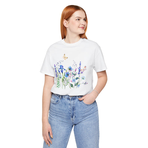 Blue Floral Meadow Awesome Unisex Jersey Short Sleeve Tee Marvelous Studio T-shirt