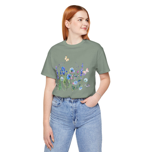 Blue Floral Meadow Awesome Unisex Jersey Short Sleeve Tee Marvelous Studio T-shirt