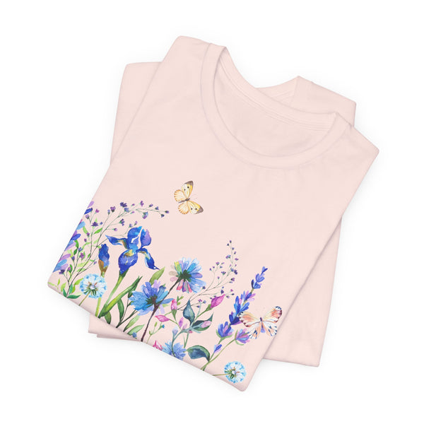 Blue Floral Meadow Awesome Unisex Jersey Short Sleeve Tee Marvelous Studio T-shirt