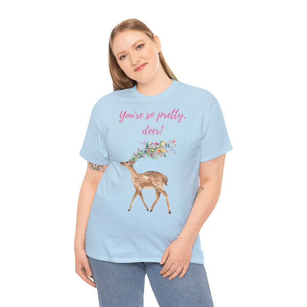 You're so pretty, deer! Fawna Floral Art Unisex Heavy Cotton Tee Marvelous Studio T-shirt