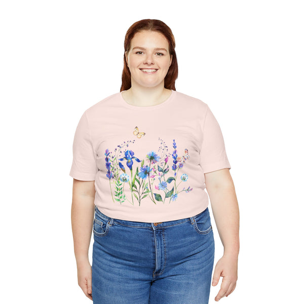 Blue Floral Meadow Awesome Unisex Jersey Short Sleeve Tee Marvelous Studio T-shirt