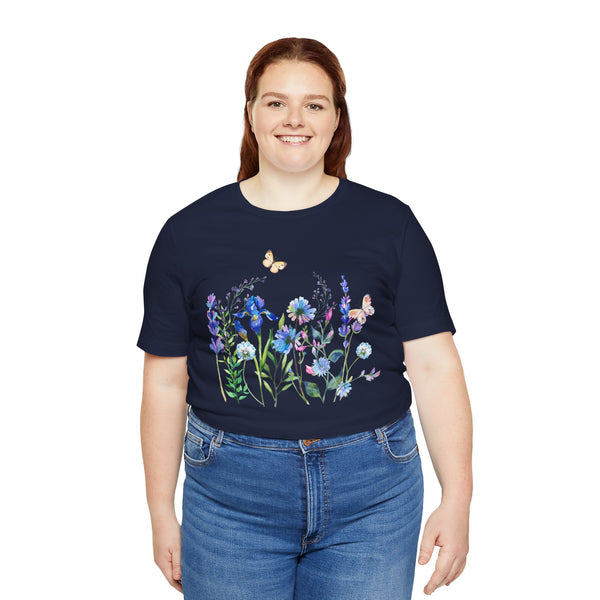 Blue Floral Meadow Awesome Unisex Jersey Short Sleeve Tee Marvelous Studio T-shirt