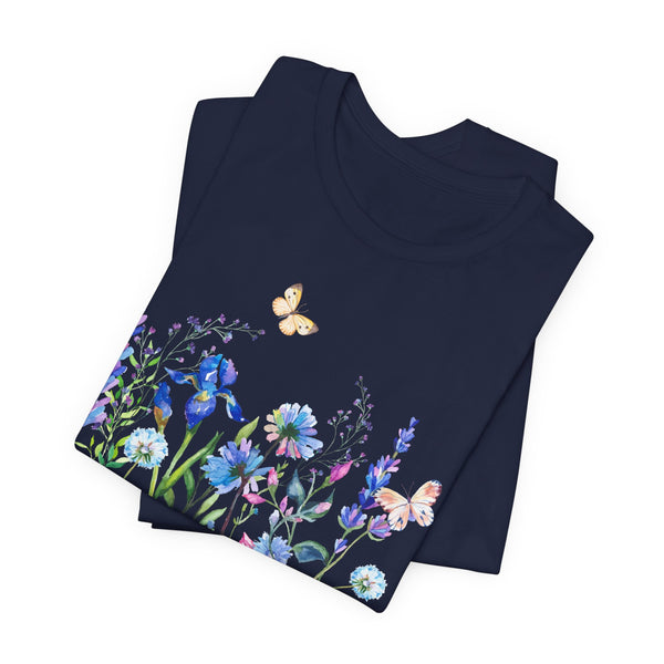 Blue Floral Meadow Awesome Unisex Jersey Short Sleeve Tee Marvelous Studio T-shirt