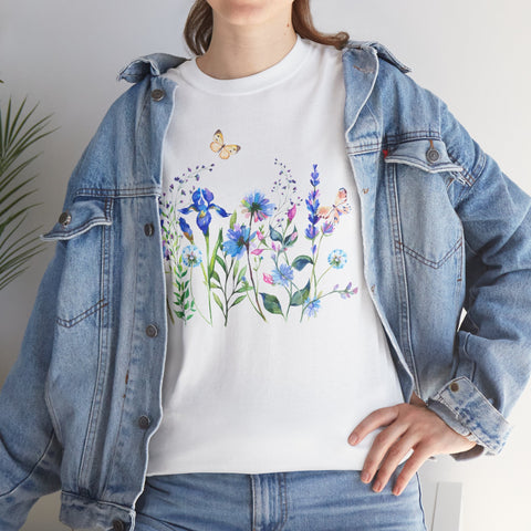 Blue Floral Meadow Awesome Unisex Heavy Cotton Tee Marvelous Studio