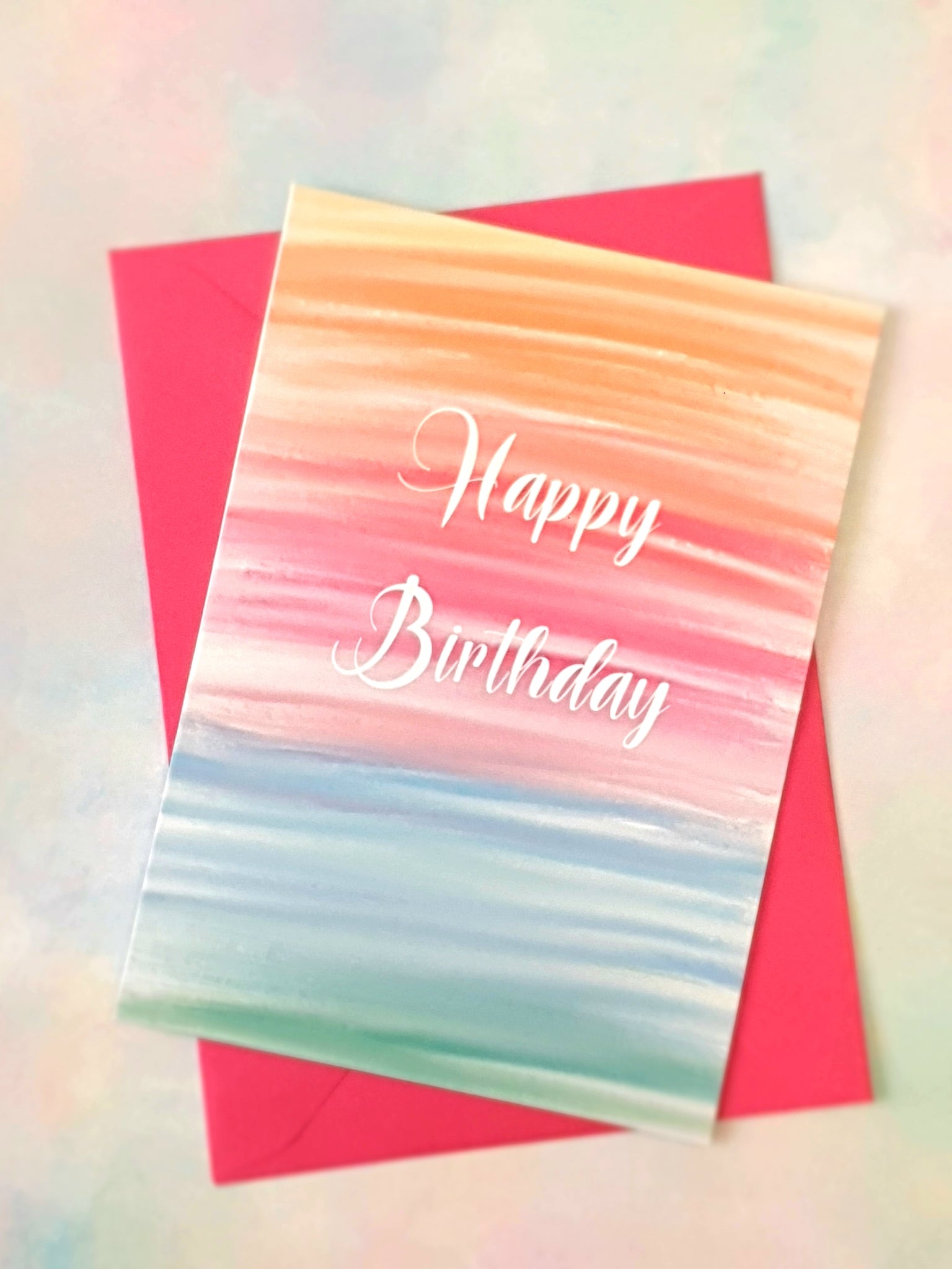 Happy Birthday A5 A6 Greeting Card Watercolor Rainbow Pink Blue Yellow Print Abstract Luxury  Greeting Card Anniversary Special Occasion Marvelous Studio