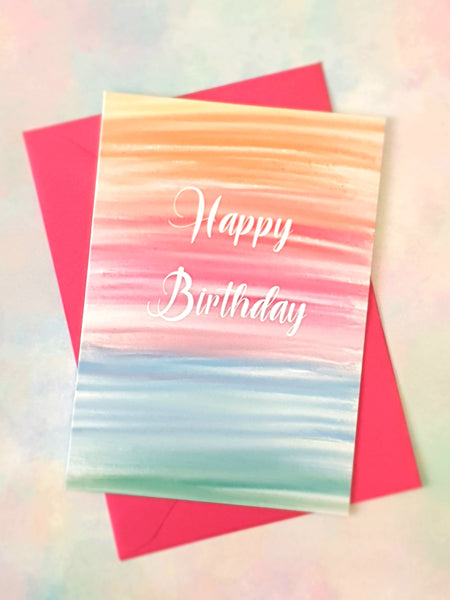 Happy Birthday A5 A6 Greeting Card Watercolor Rainbow Pink Blue Yellow Print Abstract Luxury  Greeting Card Anniversary Special Occasion Marvelous Studio