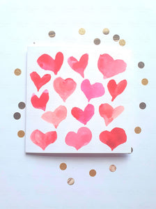 Imperfect hearts Pink Watercolour Square Greeting Card 6" x 6" in inches