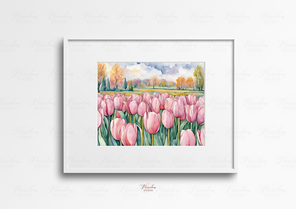 Watercolour Tulip Land Pink Art Print