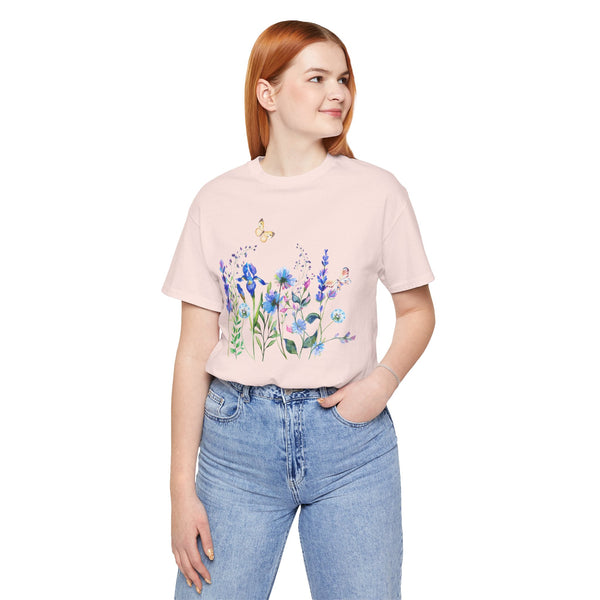 Blue Floral Meadow Awesome Unisex Jersey Short Sleeve Tee Marvelous Studio T-shirt