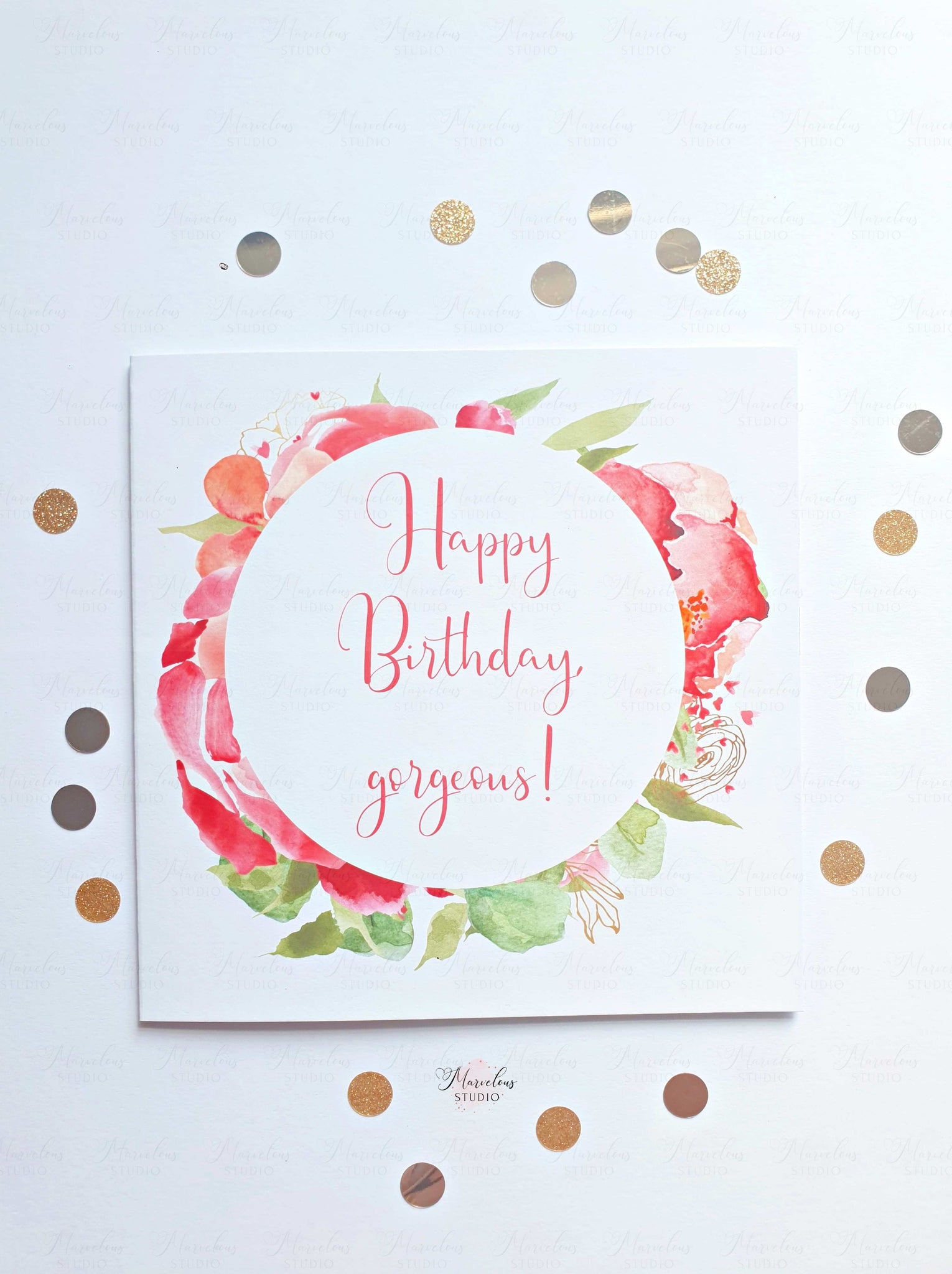 Happy Birthday gorgeous! Pink Floral Square 6 inches Greeting Card