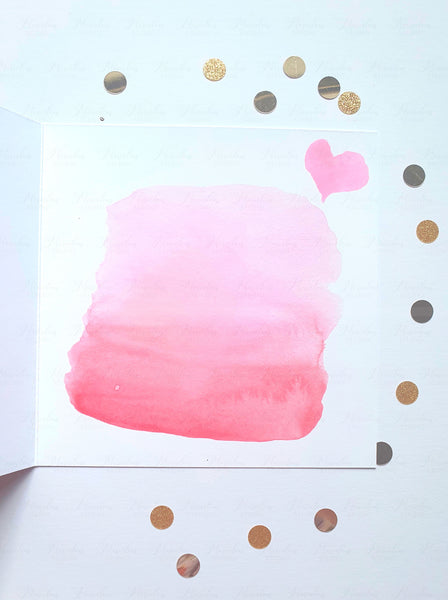 Imperfect hearts Pink Watercolour Square Greeting Card 6" x 6" in inches