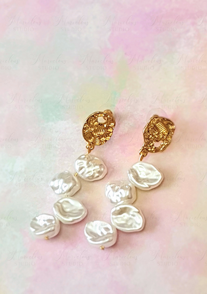 Irregular Shaped Pearls and Gold Drop Earrings for Women