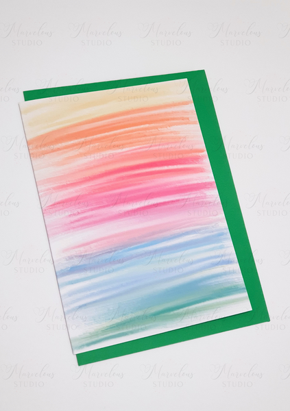 A5 A6 Greeting Card Watercolor Rainbow Pink Blue Yellow Print Abstract Luxury  Greeting Card Anniversary Birthday Thanksgiving Any Special Occasion Marvelous Studio