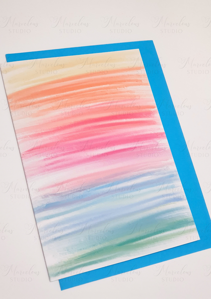 A5 A6 Greeting Card Watercolor Rainbow Pink Blue Yellow Print Abstract Luxury  Greeting Card Anniversary Birthday Thanksgiving Any Special Occasion Marvelous Studio