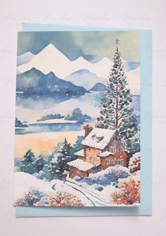A5 A6 Watercolor Print Winter Lake Landscape Christmas winter gifts snow Special Occasion Marvelous Studio