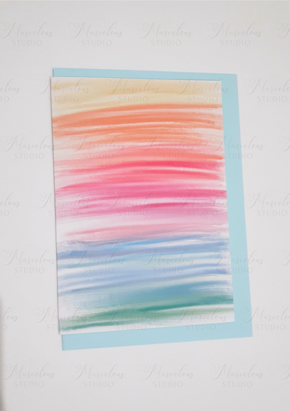 A5 A6 Greeting Card Watercolor Rainbow Pink Blue Yellow Print Abstract Luxury  Greeting Card Anniversary Birthday Thanksgiving Any Special Occasion Marvelous Studio