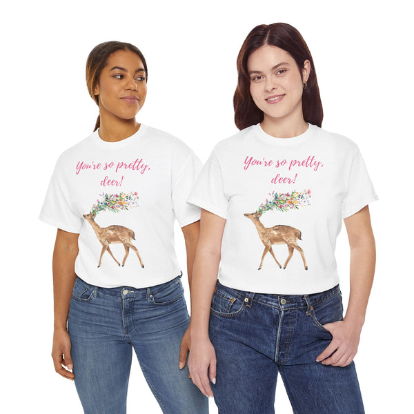 You're so pretty, deer! Fawna Floral Art Unisex Heavy Cotton Tee Marvelous Studio T-shirt