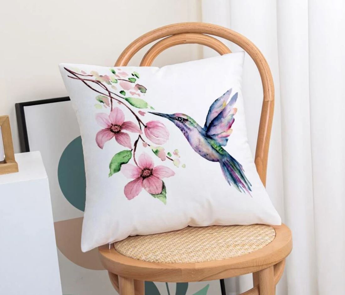 Blue Bird Flowers Print Cushion Cover Chic Pattern 45cm x 45 cm and 30cm x 50cm floral
