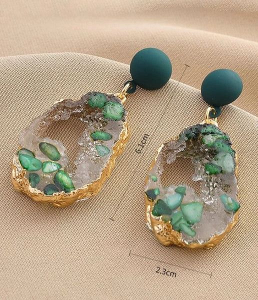 Emerald Green Resin Gold Earrings for Women Party Wedding Dating Gift Glamorous