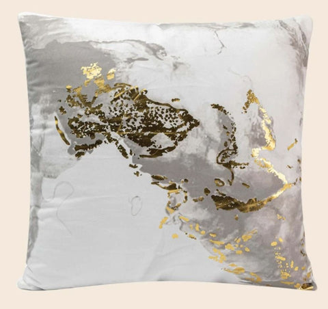 Cushion Cover Grey Marble Gold Print Velvet Abstract Pillow case 45cm x 45 cm UK