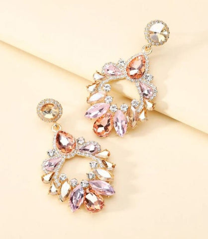 Luxury Rhinestones Drop Tassels Earrings for Women Party Wedding Dating Gift Glamorous Diamante Rhinestone Multicolored Pink Beige