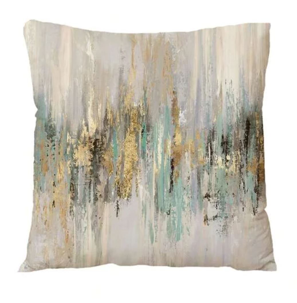 Green Grey Blue Gold Abstract Marble Velvet Cushion Cover Pillow 45cm x 45 cm UK