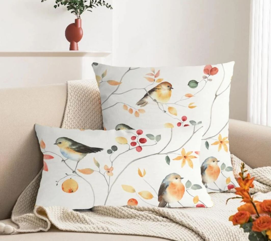 Birds on Tree Flowers Print Cushion Cover Chic Pattern 45cm x 45 cm and 30cm x 50cm floral