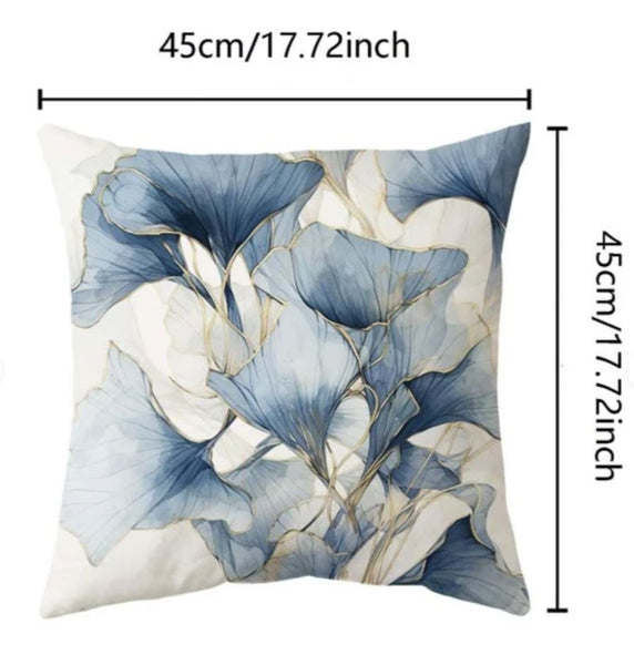 Ginko Biloba Blue Grey White Velvet Cushion Cover Pillow 45cm x 45 cm UK flowers
