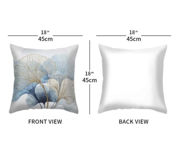 Ginko Biloba Blue Grey White Velvet Cushion Cover Pillow 45cm x 45 cm UK flowers