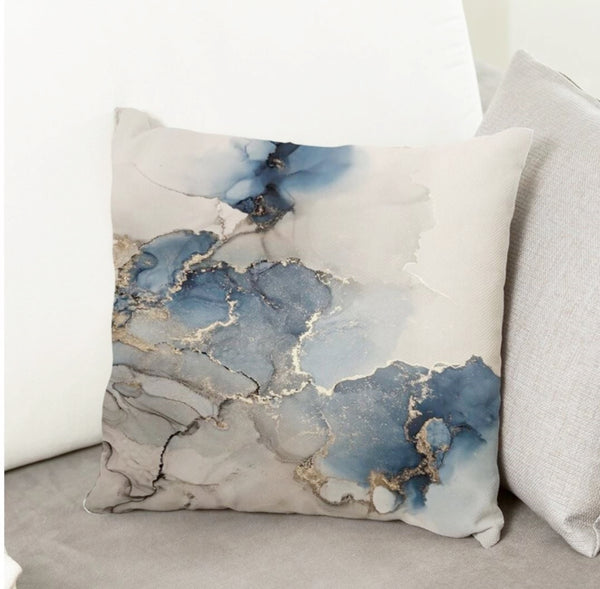 Blue Grey White Abstract Marble Velvet Cushion Cover Pillow 45cm x 45 cm UK
