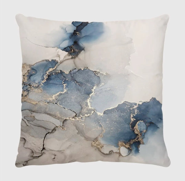 Blue Grey White Abstract Marble Velvet Cushion Cover Pillow 45cm x 45 cm UK