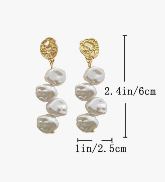 Irregular Shaped Pearls and Gold Drop Earrings for Women