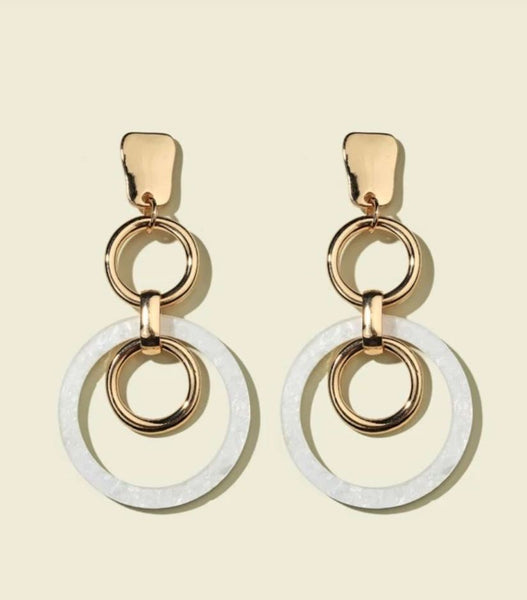 Luxury Round Gold and White Drop Earrings for Women
