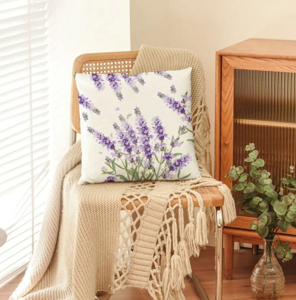 Lavender Watercolor Delicate Flowers Velvet Cushion Cover Floral Pillow 45cm x 45 cm UK lavander bouquet botanic botanical