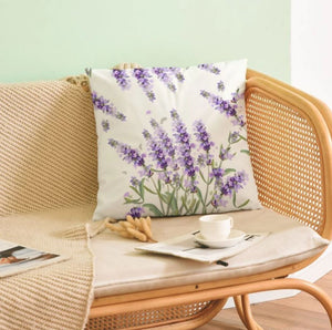 Lavender Watercolor Delicate Flowers Velvet Cushion Cover Floral Pillow 45cm x 45 cm UK lavander bouquet botanic botanical