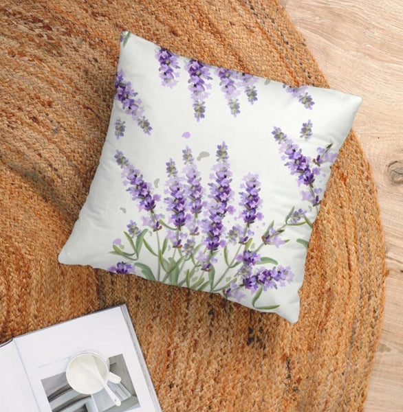 Lavender Watercolor Delicate Flowers Velvet Cushion Cover Floral Pillow 45cm x 45 cm UK lavander bouquet botanic botanical