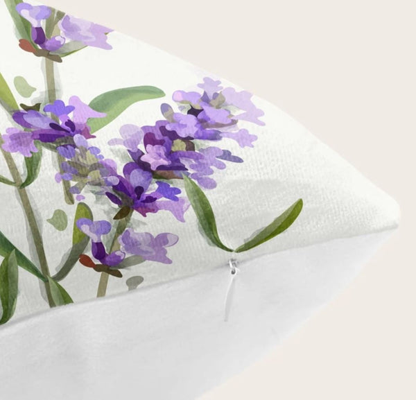 Lavender Watercolor Delicate Flowers Velvet Cushion Cover Floral Pillow 45cm x 45 cm UK lavander bouquet botanic botanical