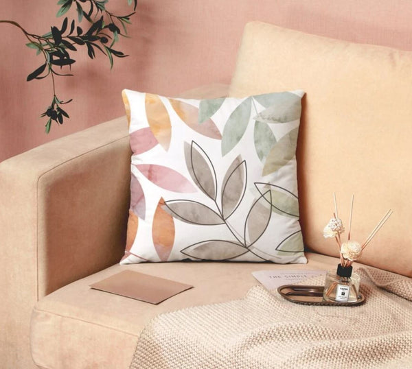 Multicolored Leaves Cushion Cover Chic Pattern 45cm x 45 cm and 30cm x 50cm pastel watercolor