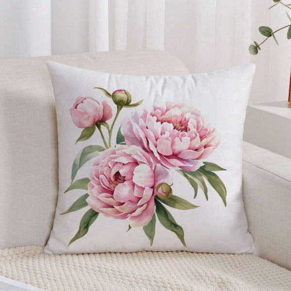 Watercolor Peonies Floral leaves Blush Pink Peony Velvet Cushion Cover Floral Pillow 45cm x 45 cm UK flowers botanic botanical peony blush case