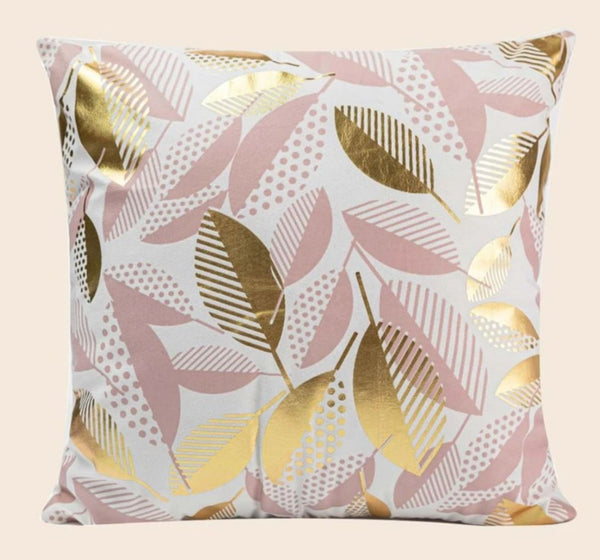 Cushion Cover Art Deco Leaves Pink Gold Velvet Pillow 18'' x 18" 45cm x 45 cm UK Marvelous Studio