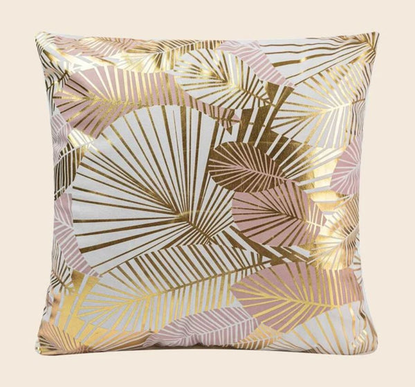 Cushion Cover Art Deco Leaves Pink Gold Velvet Pillow 18'' x 18" 45cm x 45 cm UK Marvelous Studio