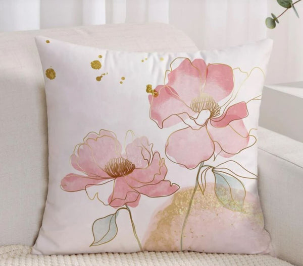 Flower Blush Pink Gold Velvet Cushion Cover Floral Pillow 45cm x 45 cm UK floral flowers