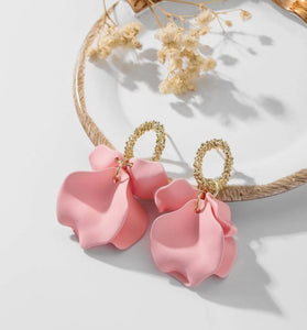 Pink Flower Petals Gold Earrings