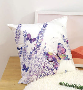 Watercolor Purple Flowers Butterly Yellow Cushion Cover Floral Pillow 45cm x 45 cm UK botanic botanical