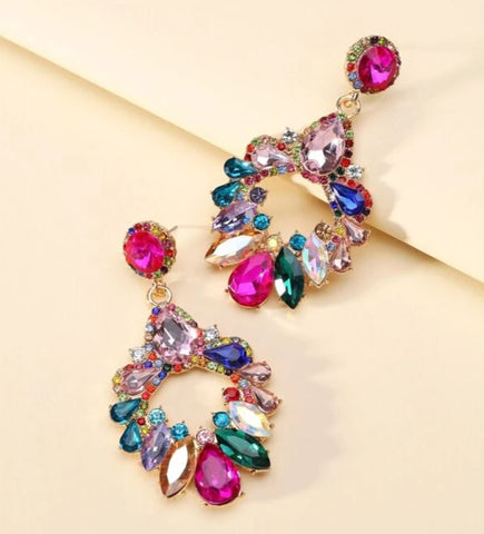 Luxury Rhinestones Drop Tassels Earrings for Women Party Wedding Dating Gift Glamorous Diamante Rhinestone Multicolored Pink Blue Green