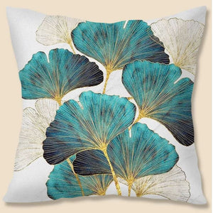 Cushion Cover Turquoise Gold Leaves Print Velvet Pillow 18'' x 18" 45cm x 45 cm UK pillow case flower botanical
