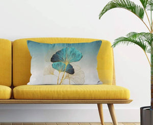 Cushion Cover Turquoise Leaves Print Velvet Pillow 30cm x 50cm UK rectangle Art Deco flower Ginkgo Biloba